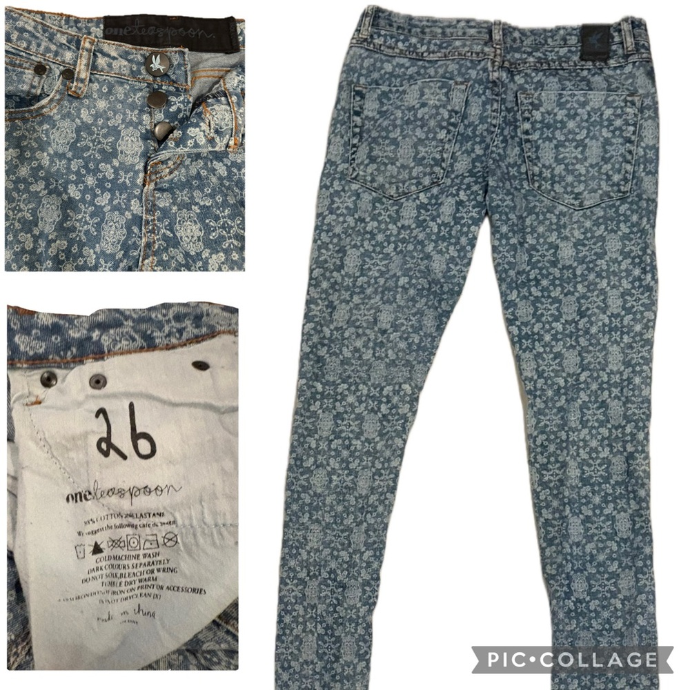 One Teaspoon Blue Geometric Print Jeans
